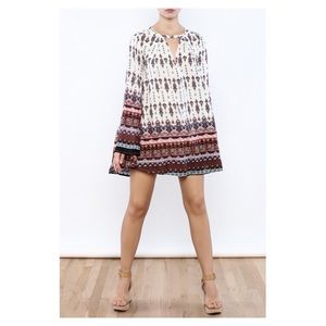 LONG SLEEVE DRESS - border print
